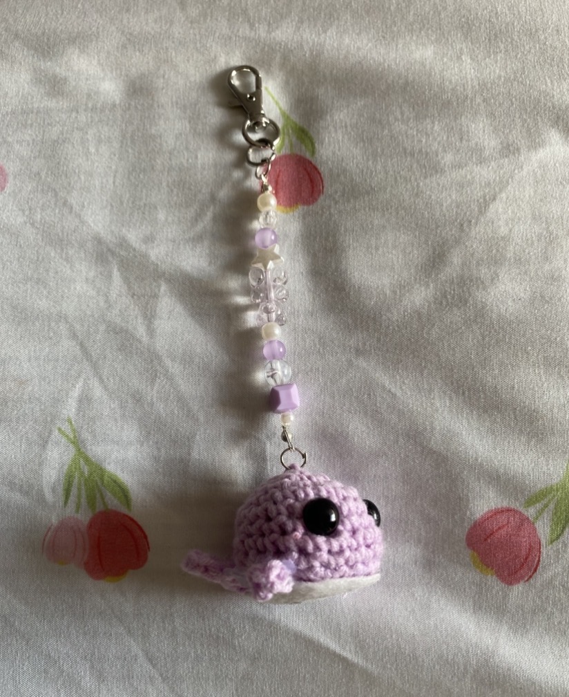 purple whale keychain with beads