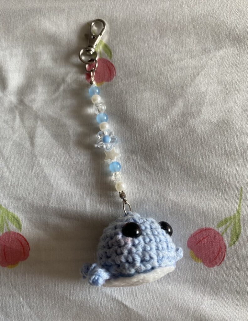 blue whale keychain with beads