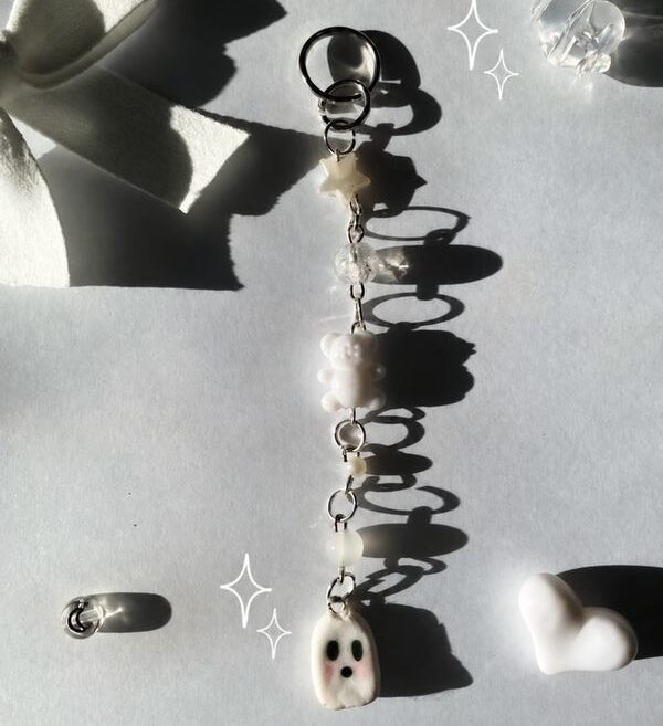 White ghost beaded keychain